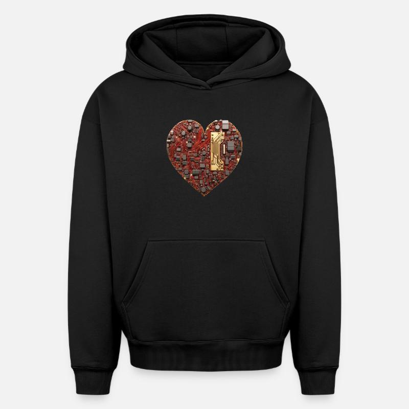 Cœur des circuits - Sweat à capuche unisexe oversize épais SPREAD - noir