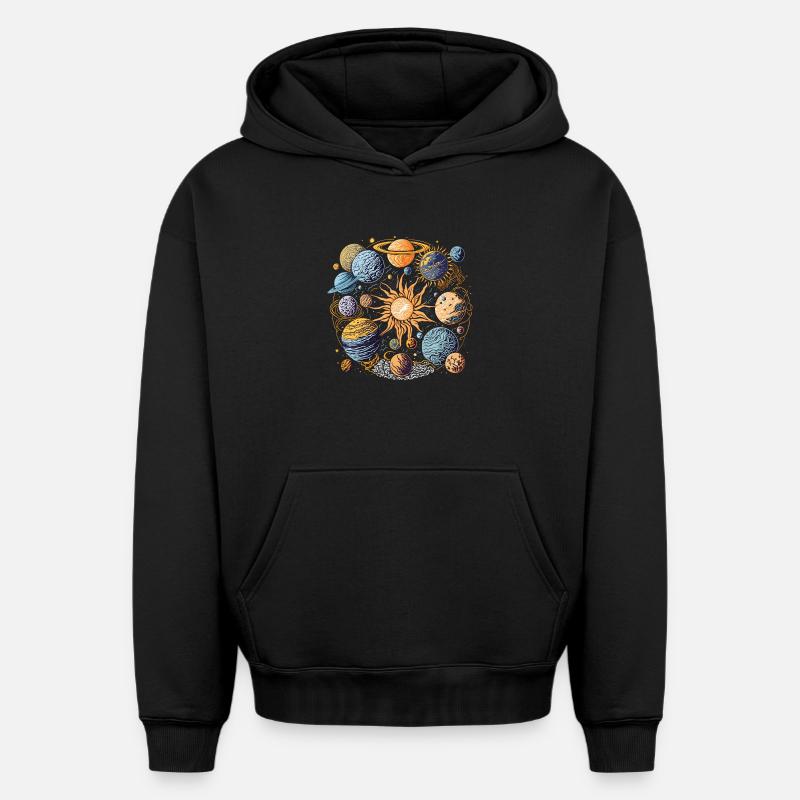 Système Solaire - Sweat à capuche unisexe oversize épais SPREAD - noir