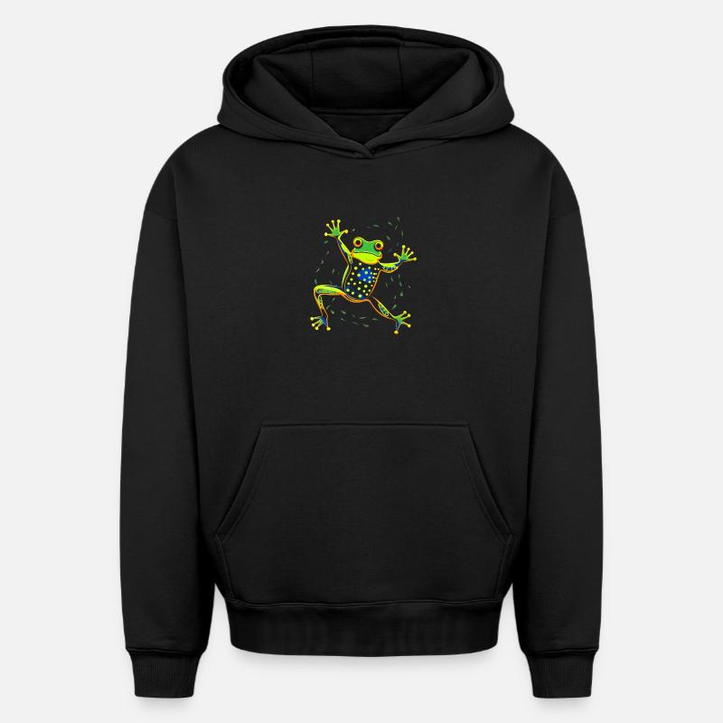 Dancing frog - Sweat à capuche unisexe oversize épais SPREAD - noir
