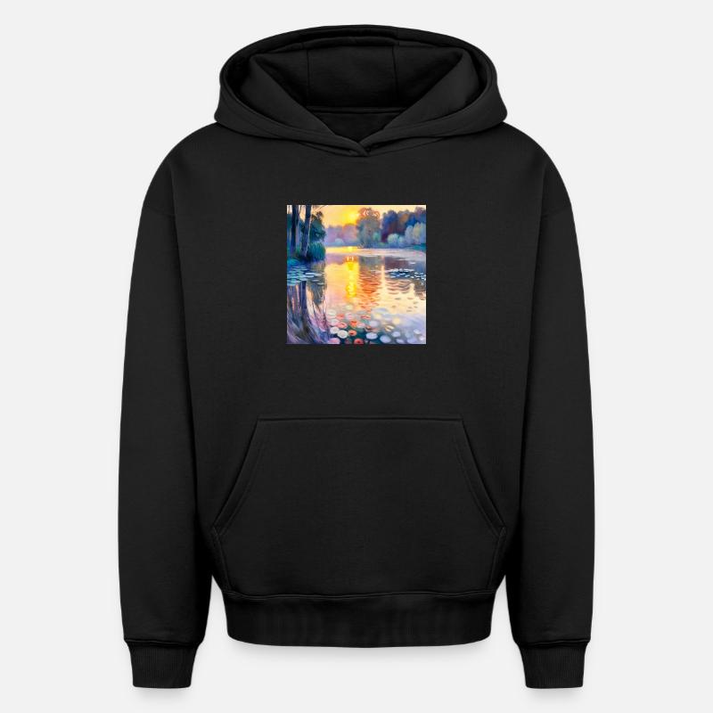 Nénuphars Impressionnisme - Sweat à capuche unisexe oversize épais SPREAD - noir