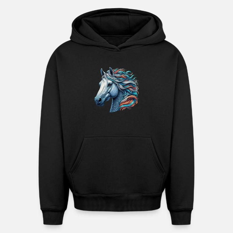 Cheval - Sweat à capuche unisexe oversize épais SPREAD - noir