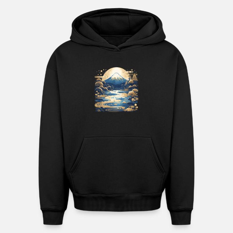 Mont Fuji - Sweat à capuche unisexe oversize épais SPREAD - noir