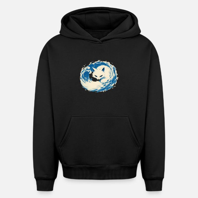 Renard Blanc - Sweat à capuche unisexe oversize épais SPREAD - noir