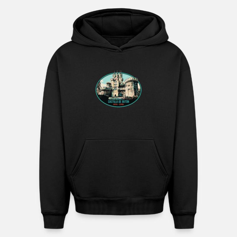 Illustration Château Butrón, Espagne - Sweat à capuche unisexe oversize épais SPREAD - noir
