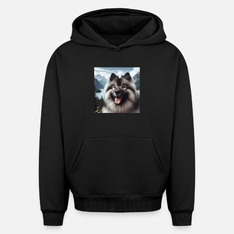 Joyeux Wolfspitz - Sweat à capuche unisexe oversize épais SPREAD - noir