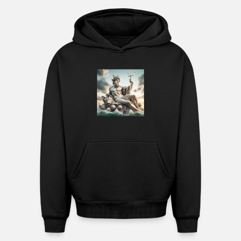 Poséidon - Sweat à capuche unisexe oversize épais SPREAD - noir