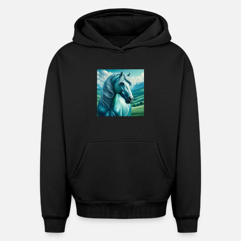 Cheval bleu - Sweat à capuche unisexe oversize épais SPREAD - noir