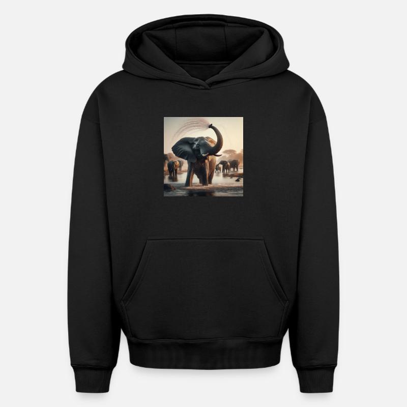 Éléphants dans la jungle - Sweat à capuche unisexe oversize épais SPREAD - noir