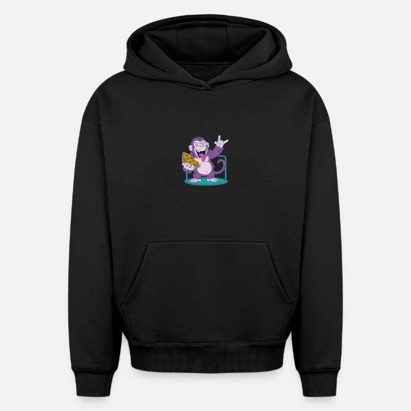 Pizza: Monkey makes it better! - Oversized Heavyweight Unisex Hoodie - black