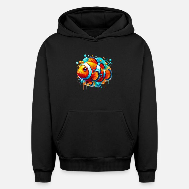 Poisson-clown - Sweat à capuche unisexe oversize épais SPREAD - noir