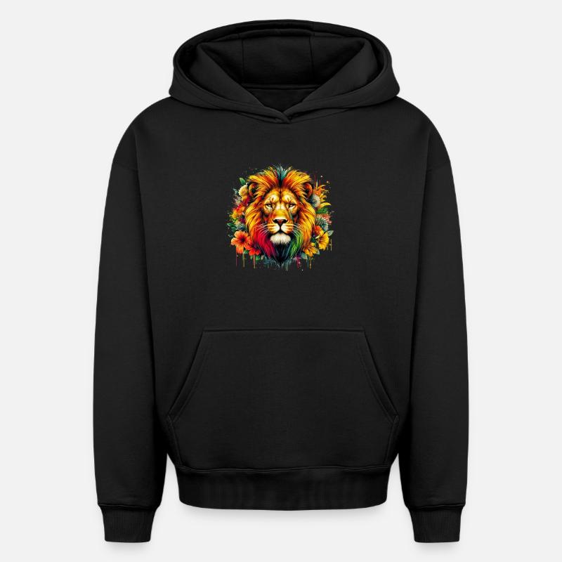 Lion - Sweat à capuche unisexe oversize épais SPREAD - noir