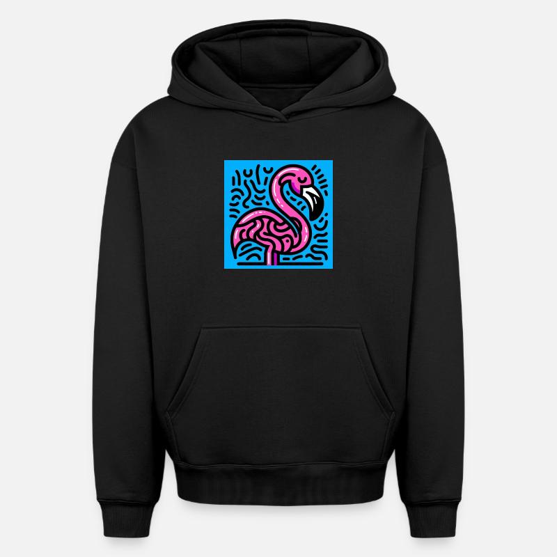 Flamant - Sweat à capuche unisexe oversize épais SPREAD - noir