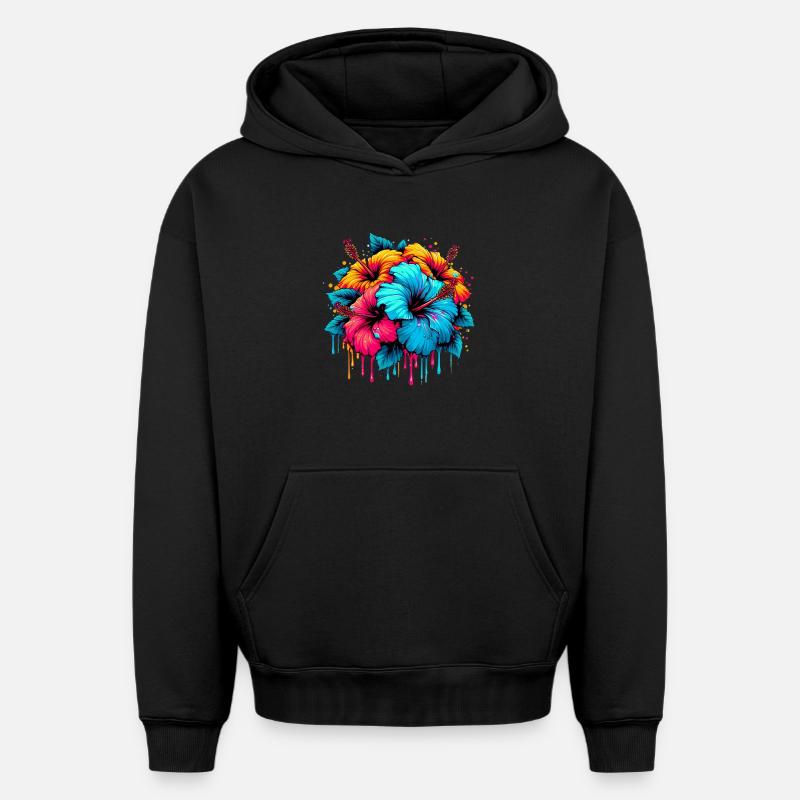 Fleurs d’hibiscus - Sweat à capuche unisexe oversize épais SPREAD - noir