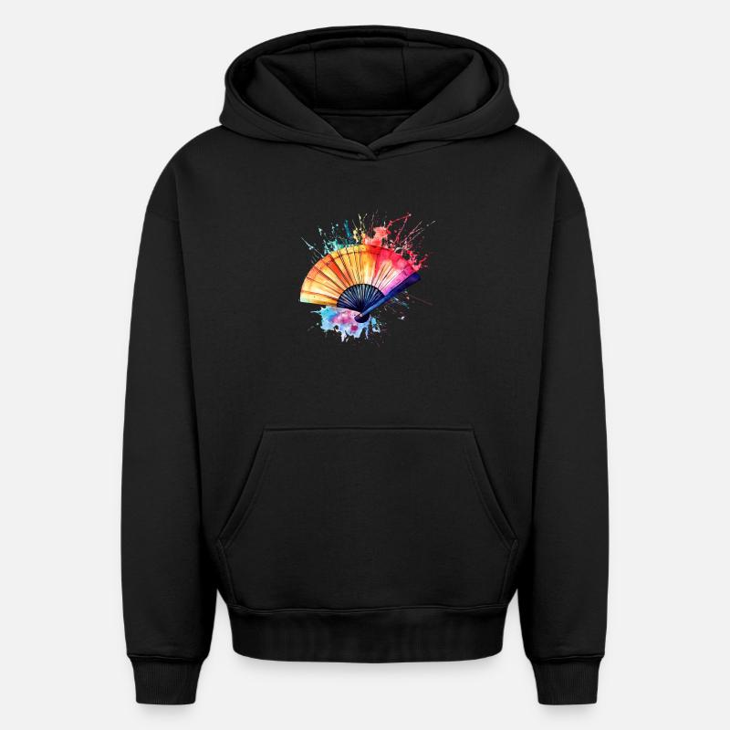 Éventail aquarelle éclatant - Sweat à capuche unisexe oversize épais SPREAD - noir