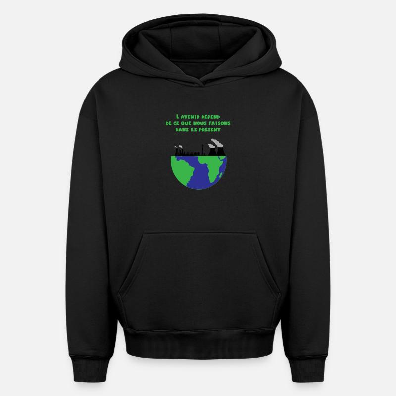 Planète Terre - Sweat à capuche unisexe oversize épais SPREAD - noir