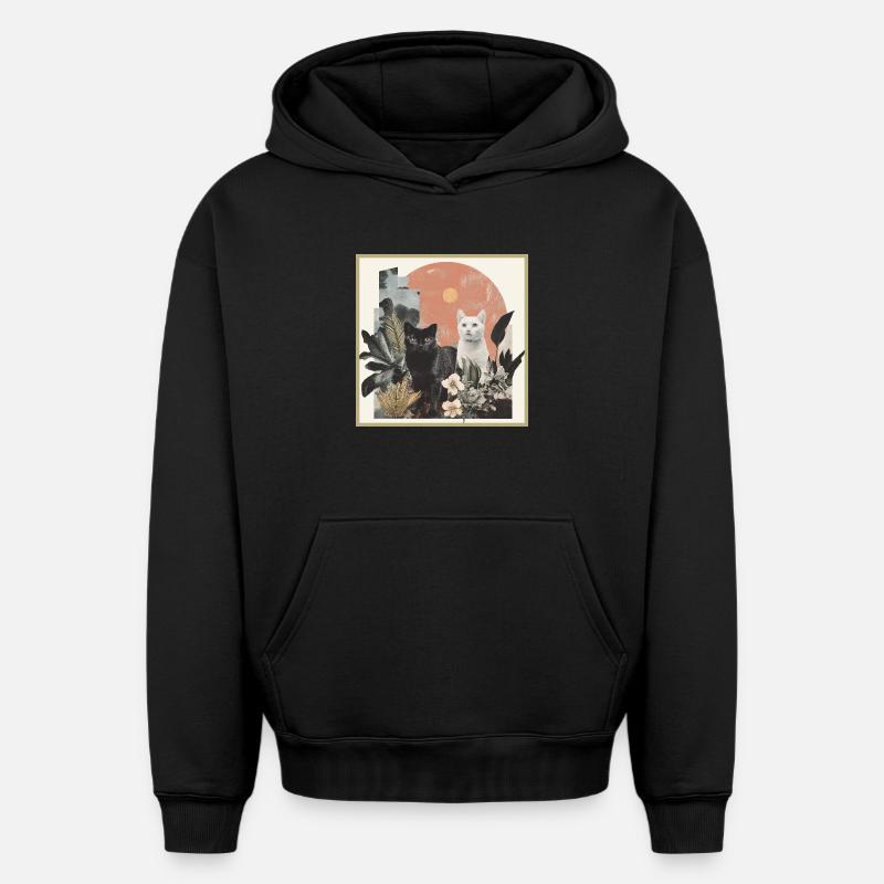 collage de chats - Sweat à capuche unisexe oversize épais SPREAD - noir
