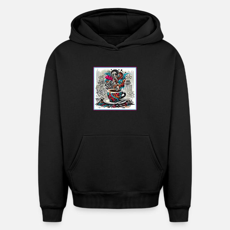 Espresso Graffiti - Sweat à capuche unisexe oversize épais SPREAD - noir