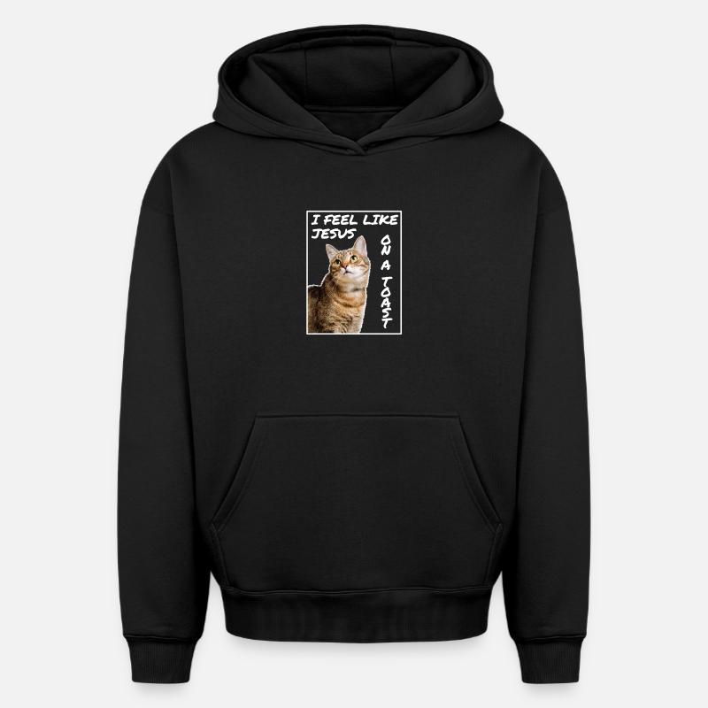 Jésus Chat - Sweat à capuche unisexe oversize épais SPREAD - noir