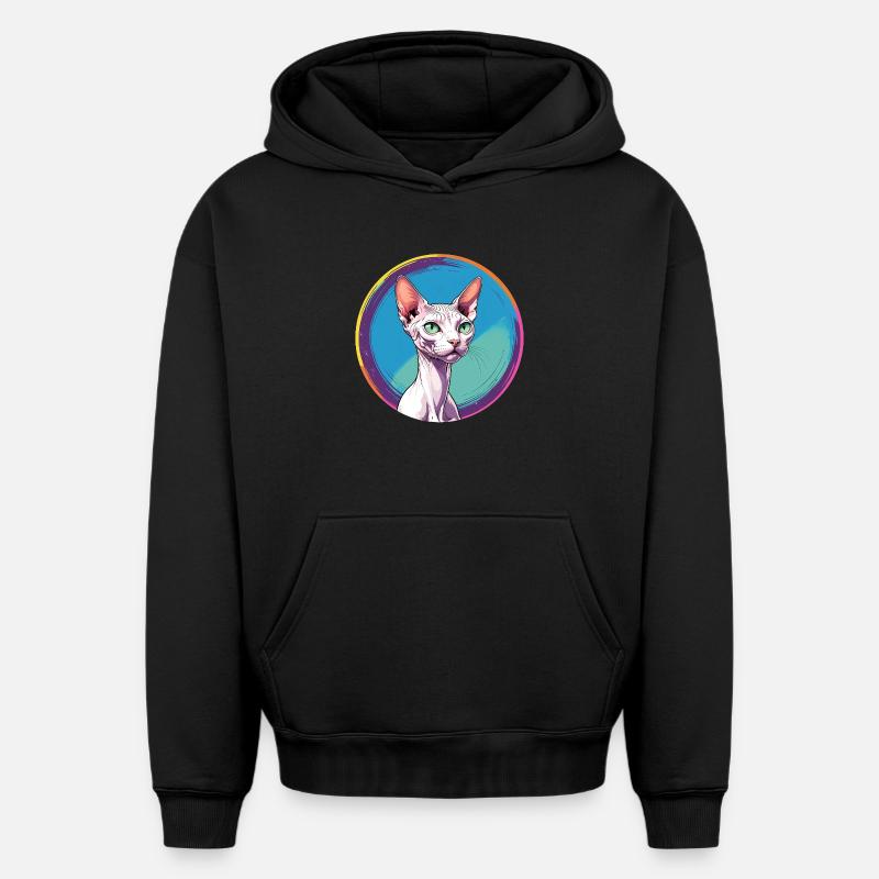 Chat Sphynx - Sweat à capuche unisexe oversize épais SPREAD - noir