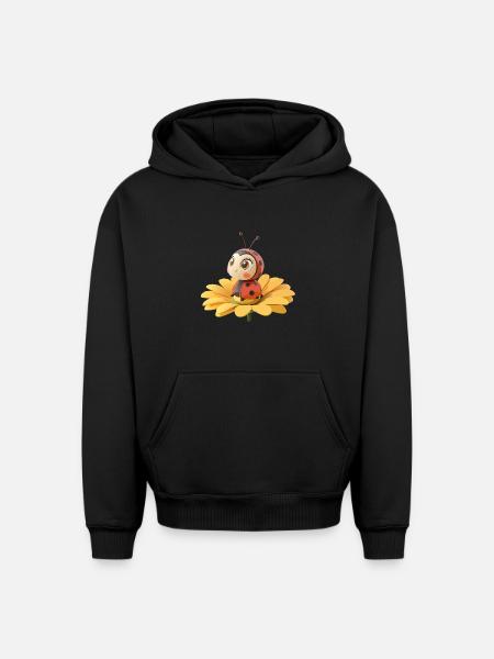 Cute ladybug on a flower - Oversized Heavyweight Unisex Hoodie - black