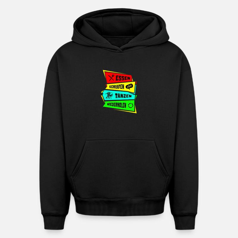 Manger, dormir, danser, répéter - Sweat à capuche unisexe oversize épais SPREAD - noir