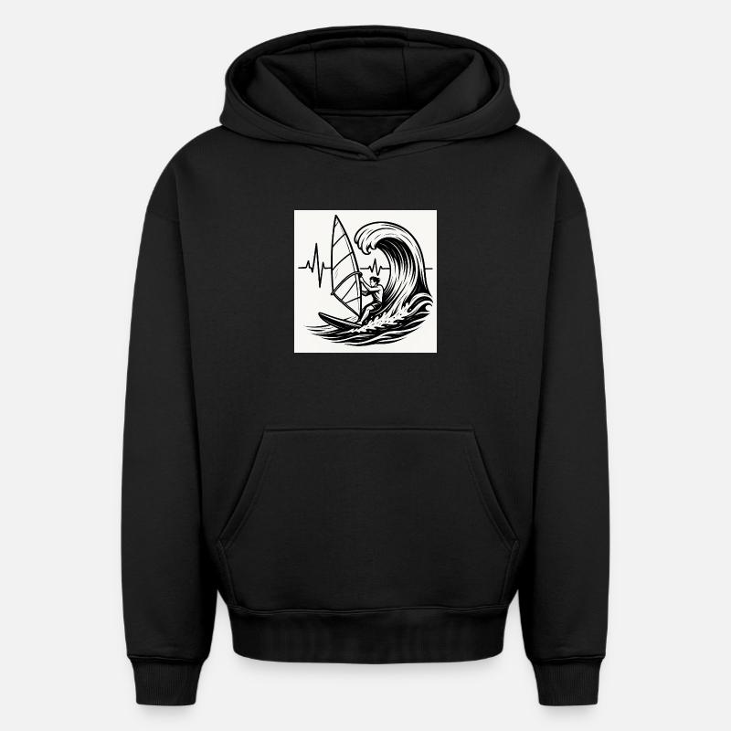 Surfeur - Sweat à capuche unisexe oversize épais SPREAD - noir
