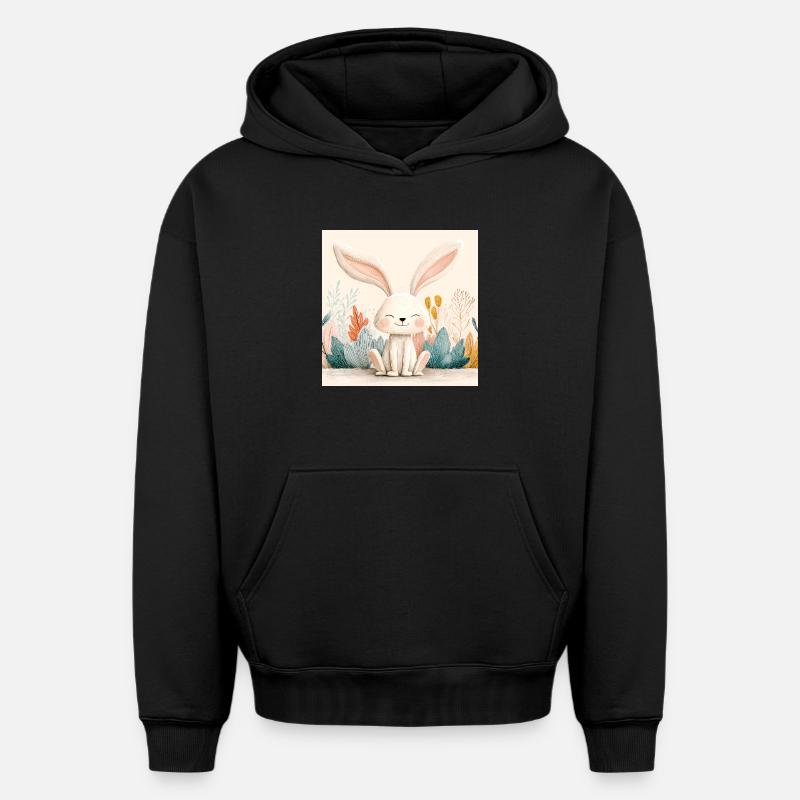 Lapin mignon avec végétation pastel - Sweat à capuche unisexe oversize épais SPREAD - noir