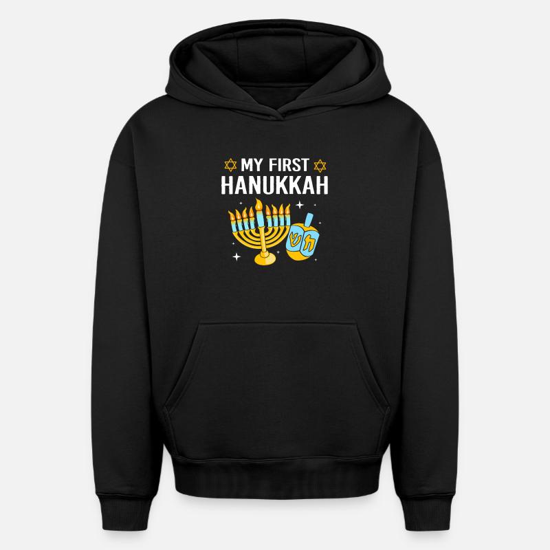 Hanoukka Hanoukka Hanoukka - Sweat à capuche unisexe oversize épais SPREAD - noir