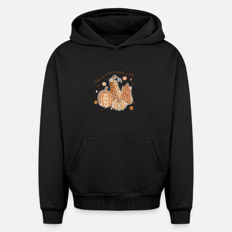Patchwork Pumpkin Patch - Oversized Heavyweight Unisex Hoodie - black