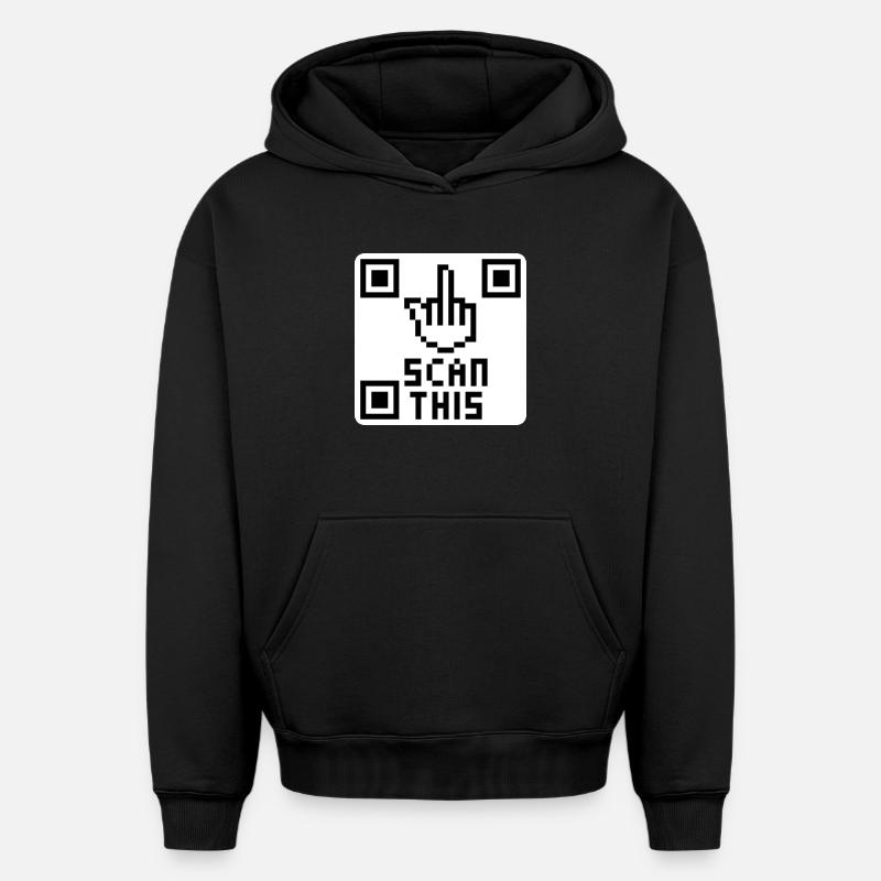 QRcode doigt d'honneur - Sweat à capuche unisexe oversize épais SPREAD - noir