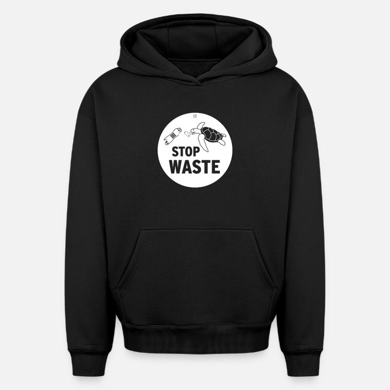 ARRÊTEZ LE GASPILLAGE - Sweat à capuche unisexe oversize épais SPREAD - noir