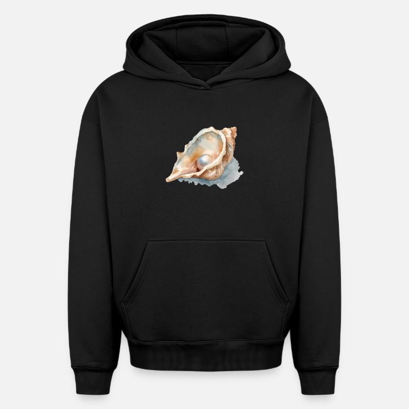 Aquarelle Coquillage avec Perle - Sweat à capuche unisexe oversize épais SPREAD - noir