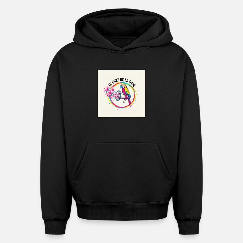Perroquet Buzz  - Sweat à capuche unisexe oversize épais SPREAD - noir