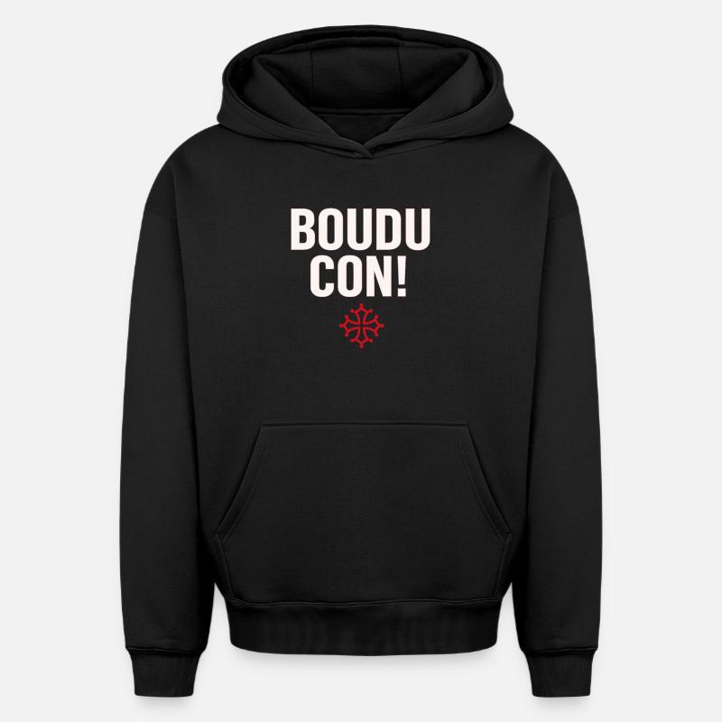 Boudu con ! - Sweat à capuche unisexe oversize épais SPREAD - noir