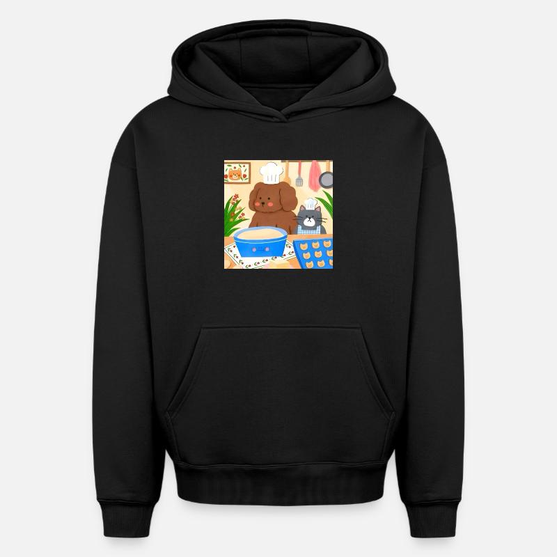 Illustration de boulanger mignon - Sweat à capuche unisexe oversize épais SPREAD - noir