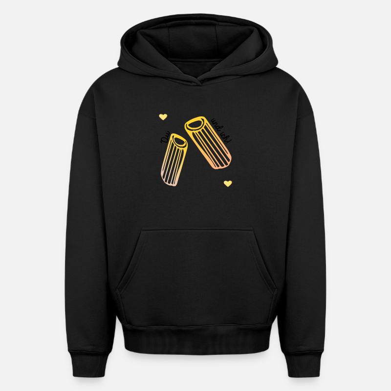 Amour des pâtes de la Saint-Valentin - Sweat à capuche unisexe oversize épais SPREAD - noir