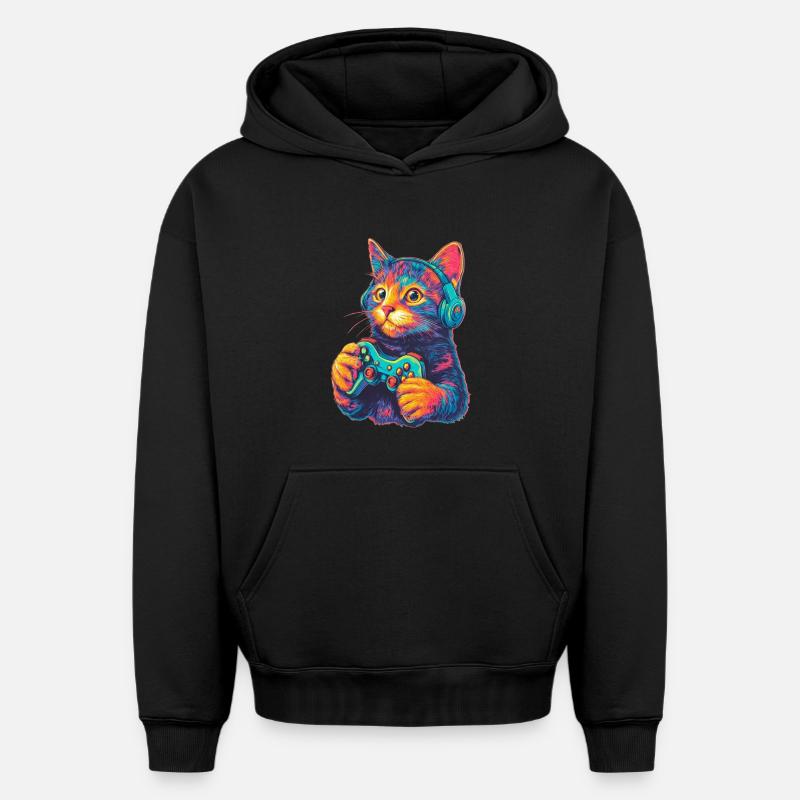 Joueur de chat drôle - Sweat à capuche unisexe oversize épais SPREAD - noir