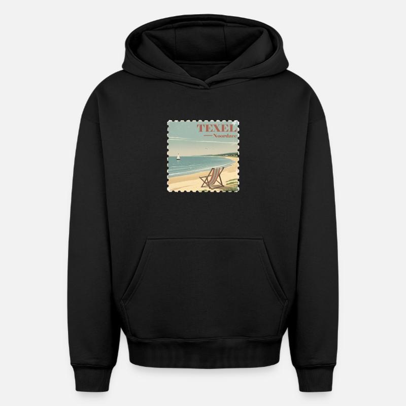 Texel Noordzee - Sweat à capuche unisexe oversize épais SPREAD - noir