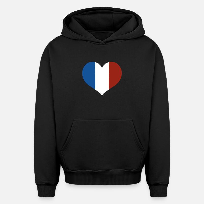 Cœur du drapeau français - Sweat à capuche unisexe oversize épais SPREAD - noir