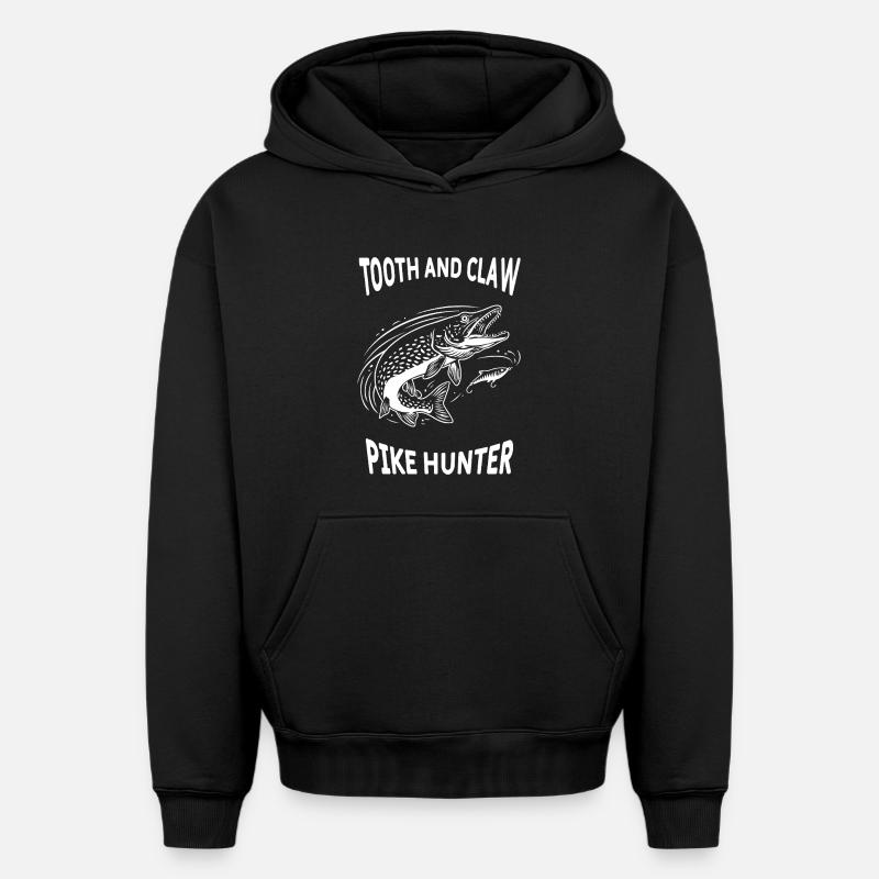 Pêche Rivière Brochet Pike Hunter - Sweat à capuche unisexe oversize épais SPREAD - noir