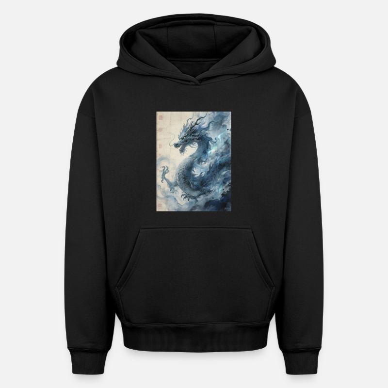 La Nuit Constellée : Dragon Bleu – Éther - Sweat à capuche unisexe oversize épais SPREAD - noir