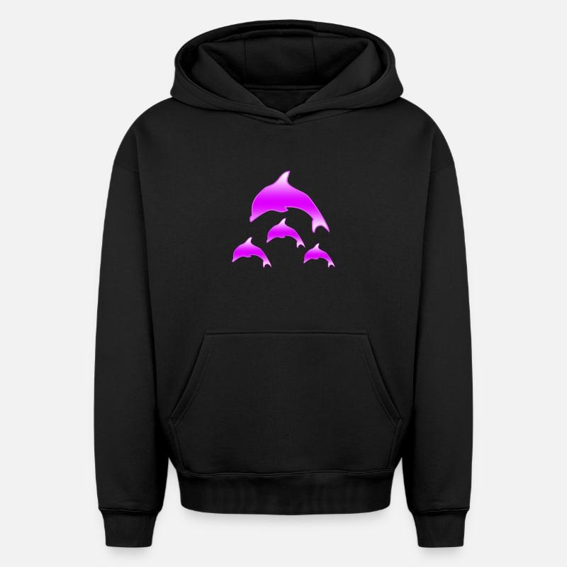 Dauphins - Sweat à capuche unisexe oversize épais SPREAD - noir