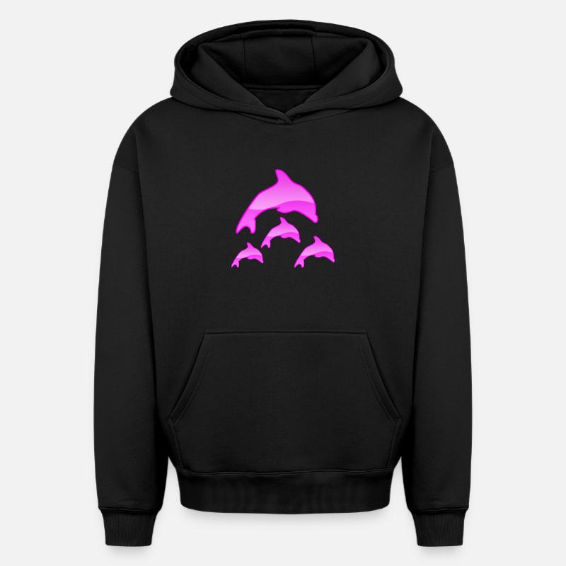 Dauphins - Sweat à capuche unisexe oversize épais SPREAD - noir
