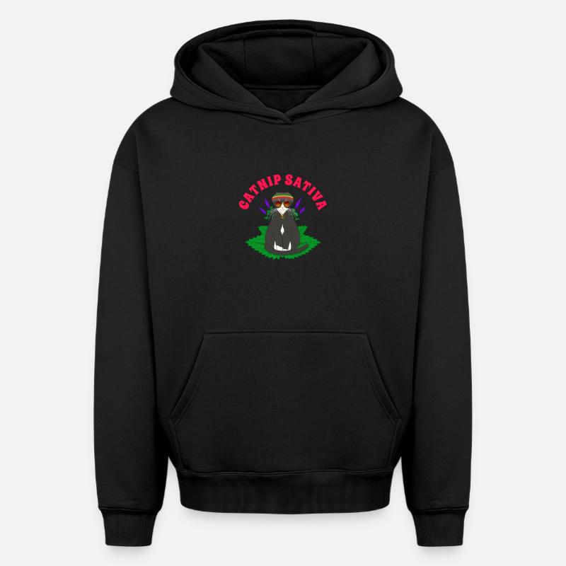 Herbe à chat Sativa - Sweat à capuche unisexe oversize épais SPREAD - noir