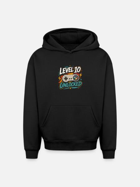 Level 10 freigeschaltetes 10-Jahres-Jubiläums-D-Geschenk - Oversized Heavyweight Unisex Hoodie - Schwarz