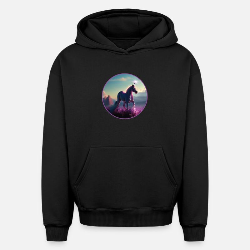 Licorne - Sweat à capuche unisexe oversize épais SPREAD - noir