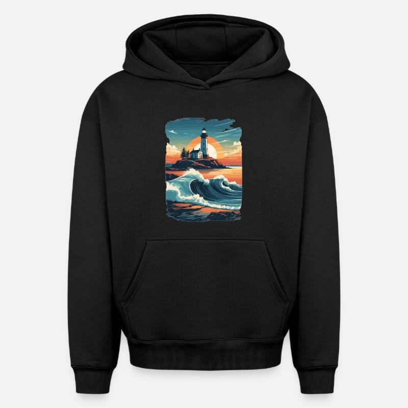 Phare - Sweat à capuche unisexe oversize épais SPREAD - noir