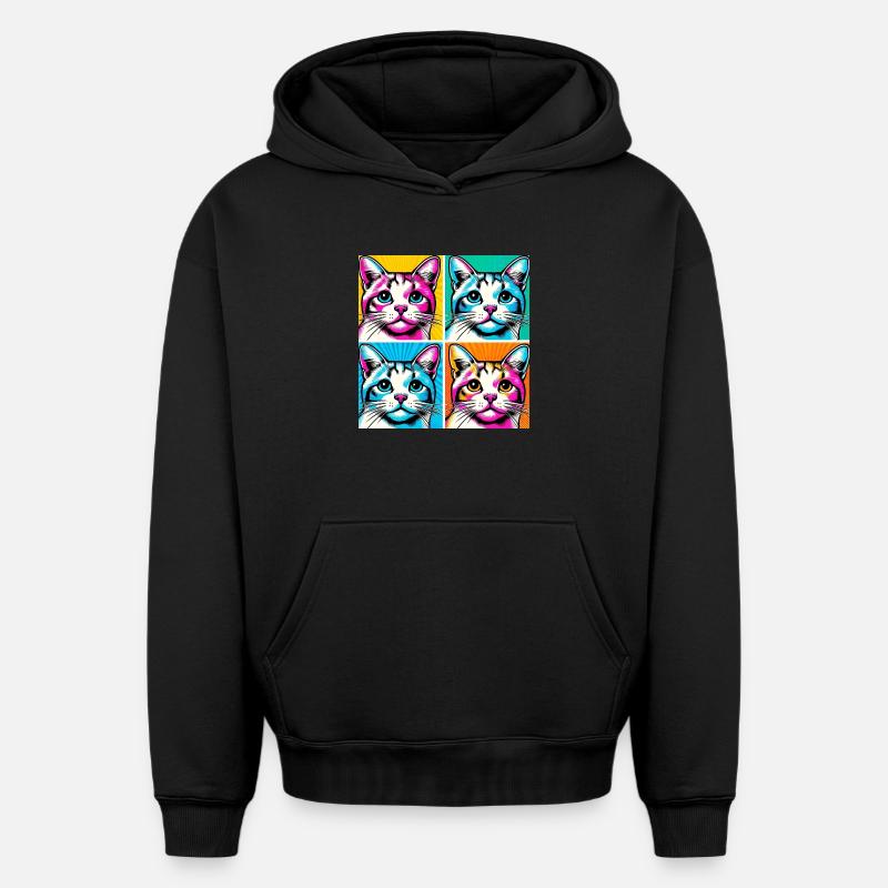 Chat Pop Art - Sweat à capuche unisexe oversize épais SPREAD - noir