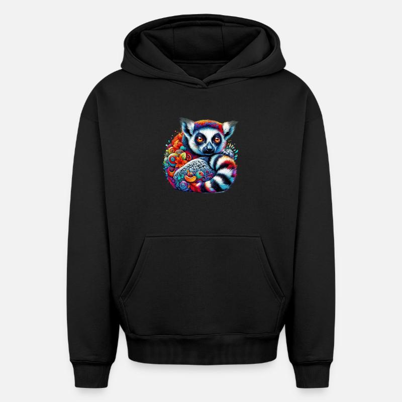 Lémurien - Sweat à capuche unisexe oversize épais SPREAD - noir
