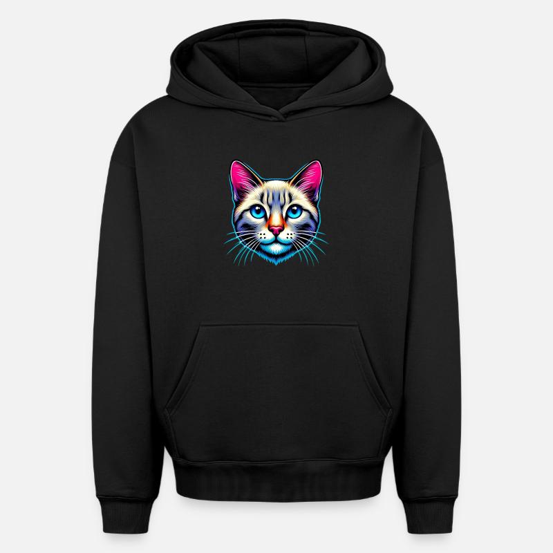 Chat - Sweat à capuche unisexe oversize épais SPREAD - noir